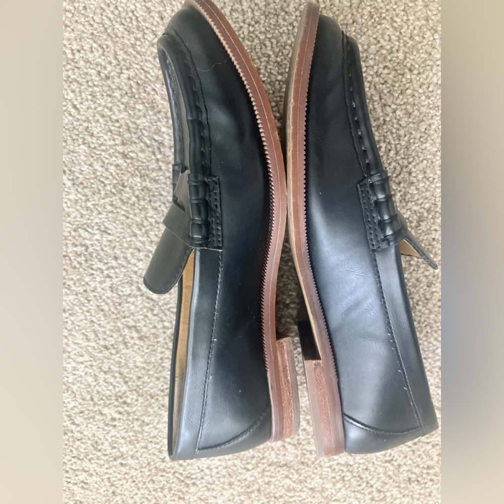 J. Crew Black Slip On Black Brown Penny Loafer Flats Preppy Old Money Size 6.5‎ - Picture 4 of 6